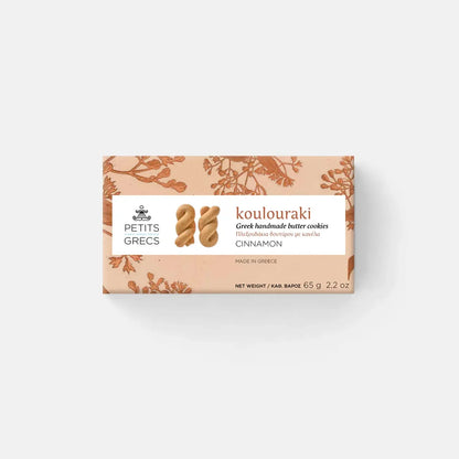 Box of Petits Grecs koulouraki cookies on a white background