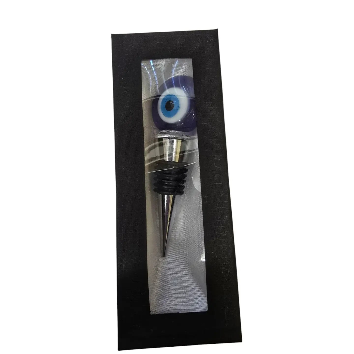 Wine bottle stopper with eye design in a black box packaging