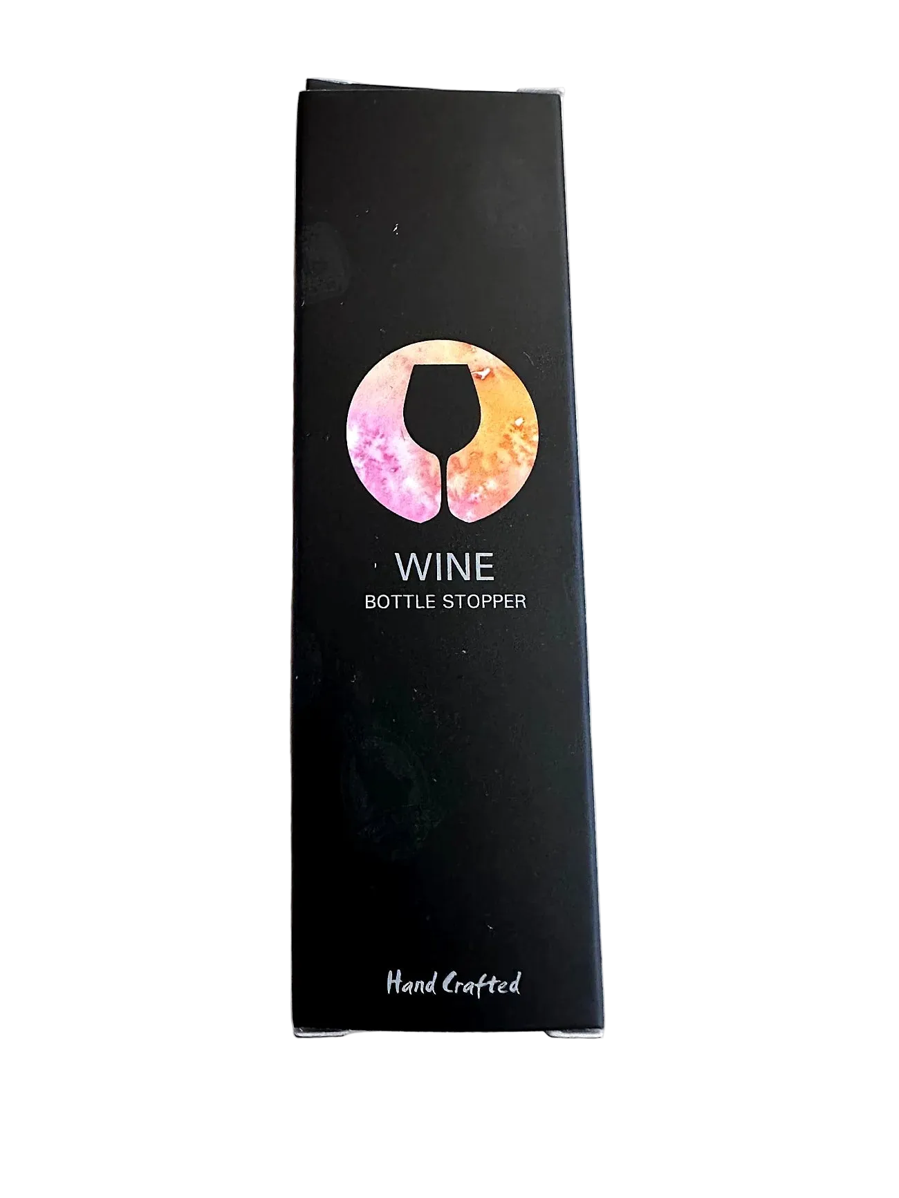 Black box with wine bottle stopper design on a beige surface