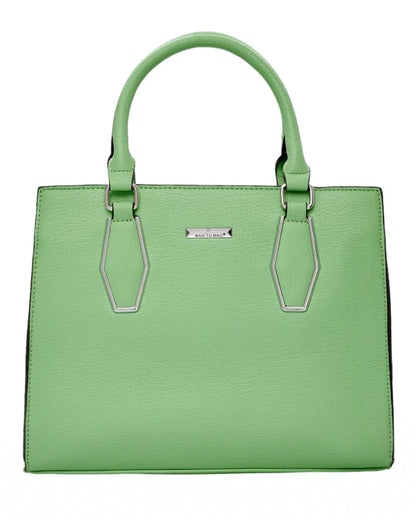 Green handbag with a visible brand logo on a white background