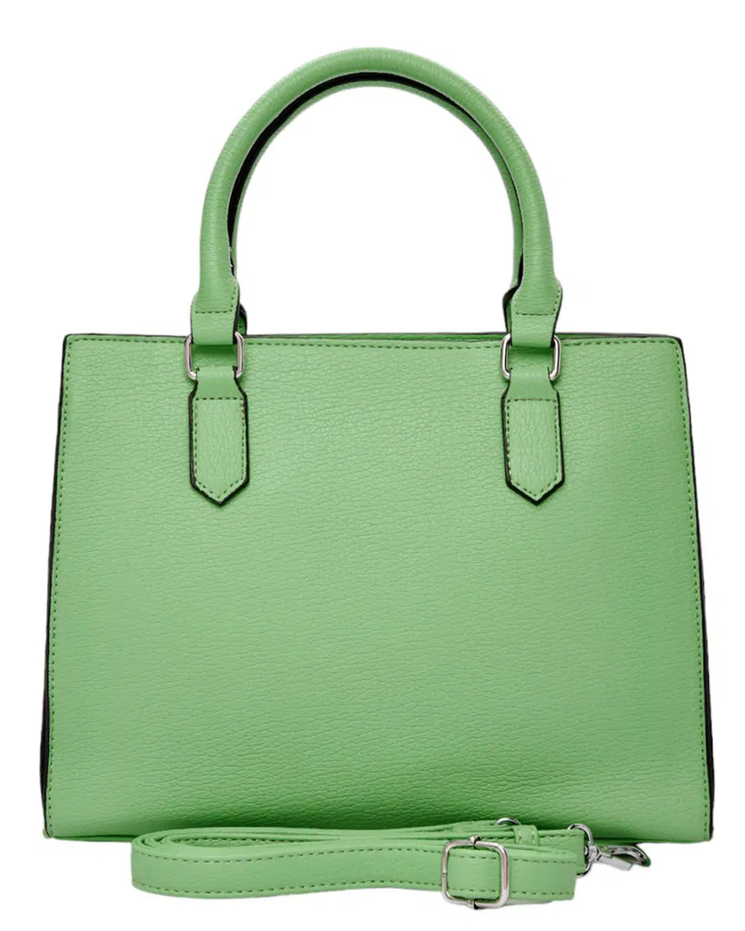 Green handbag with a strap on a white background