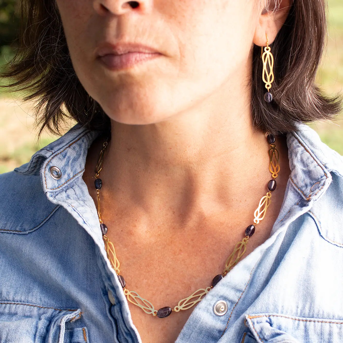 Herculean Knot Necklace & Earrings Set with Iolite