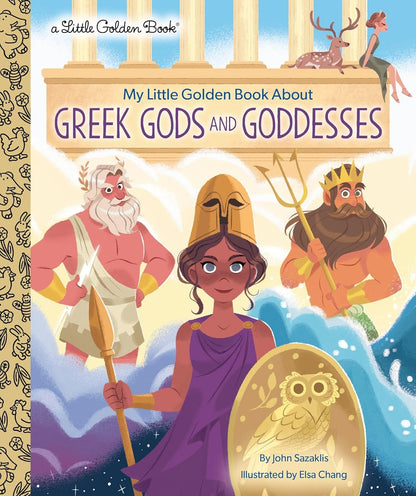 Little Golden Book cover about Greek gods and goddesses with illustrations of deities