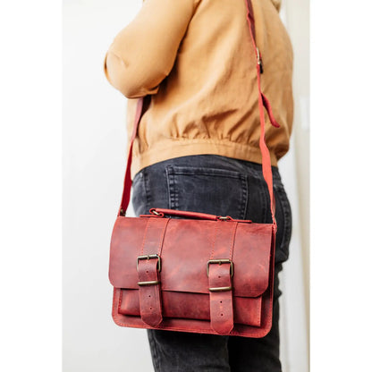 Belt Strap Crazy Horse Red Messenger Bag - Hellenic Sun Gifts