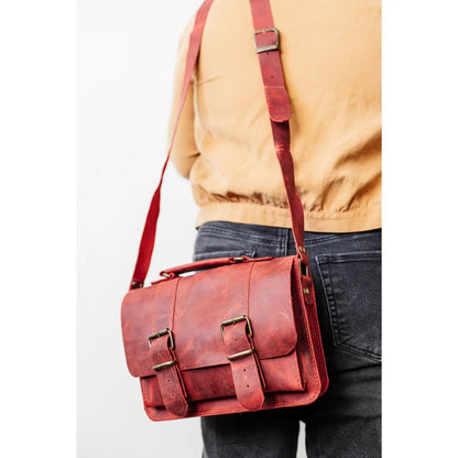 Belt Strap Crazy Horse Red Messenger Bag - Hellenic Sun Gifts