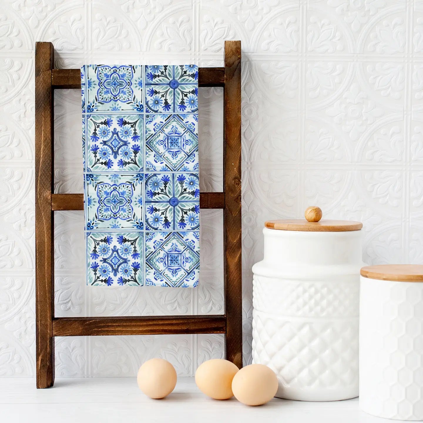 Blue Mediterranean Tile Tea Towel - Hellenic Sun Gifts