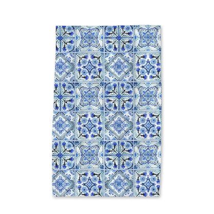 Blue and white patterned fabric on a white background