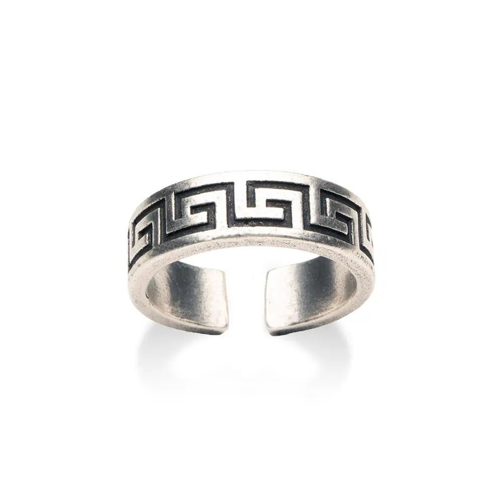 Classical Meander Ring - Antiqued Silver - Hellenic Sun Gifts