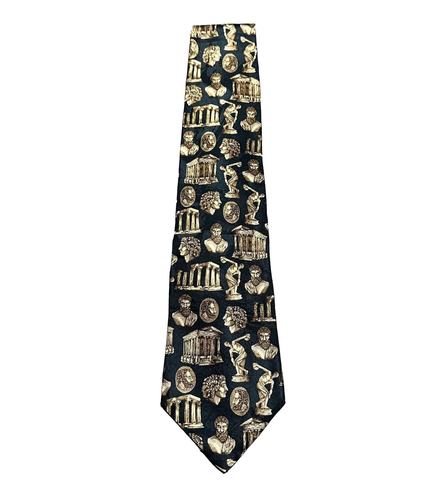 Tie with classical architecture and statue design on a white background
