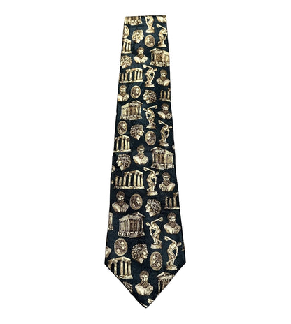 Tie with classical architecture and statue design on a white background
