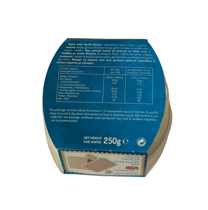 Blue box with white text on a beige background