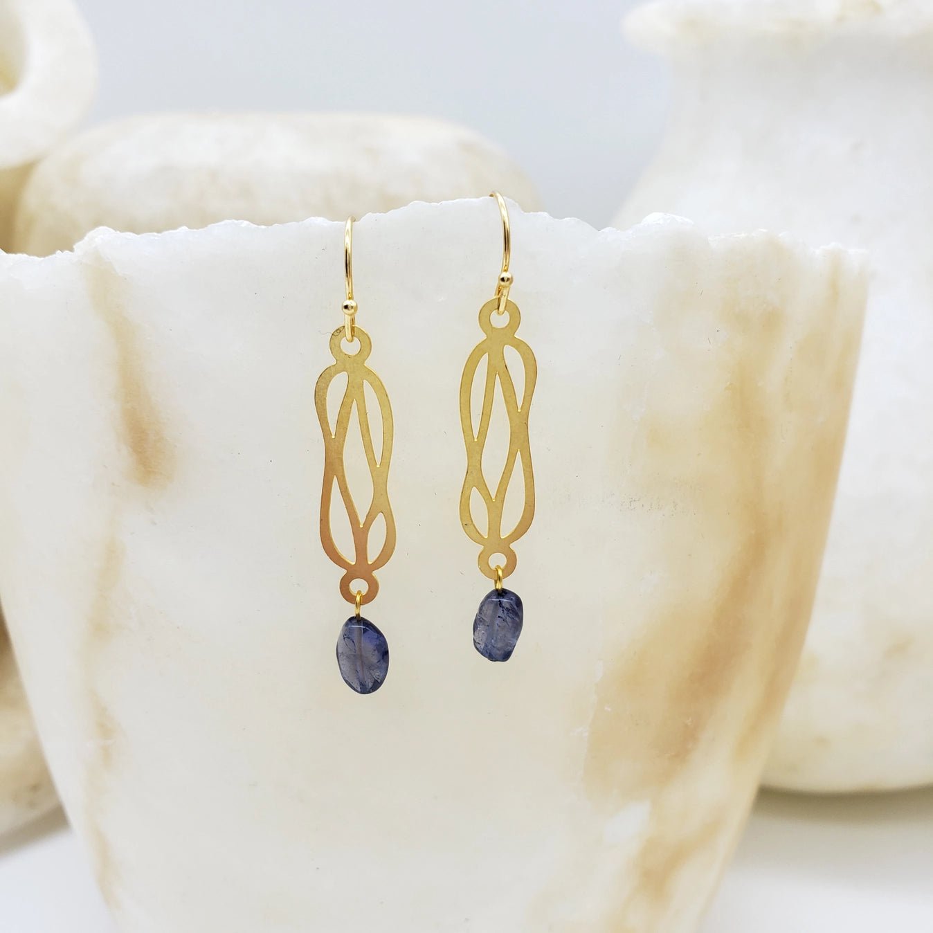 Herculean Knot Earrings with Iolite - Hellenic Sun Gifts