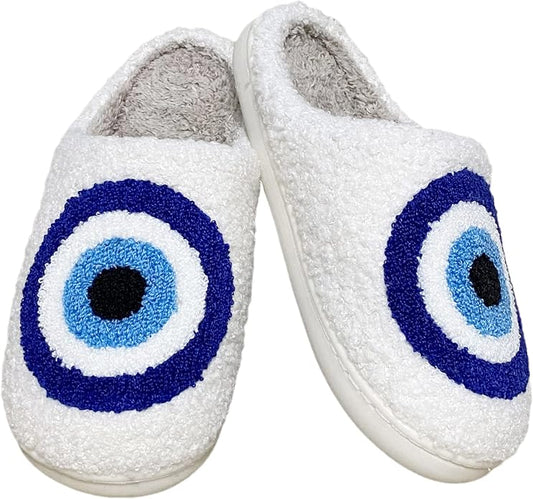 Mati Evil Eye Fuzzy Plush Slippers - Hellenic Sun Gifts
