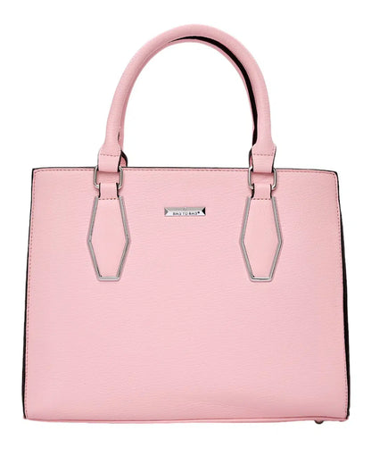 Pink handbag with a visible brand logo on a white background