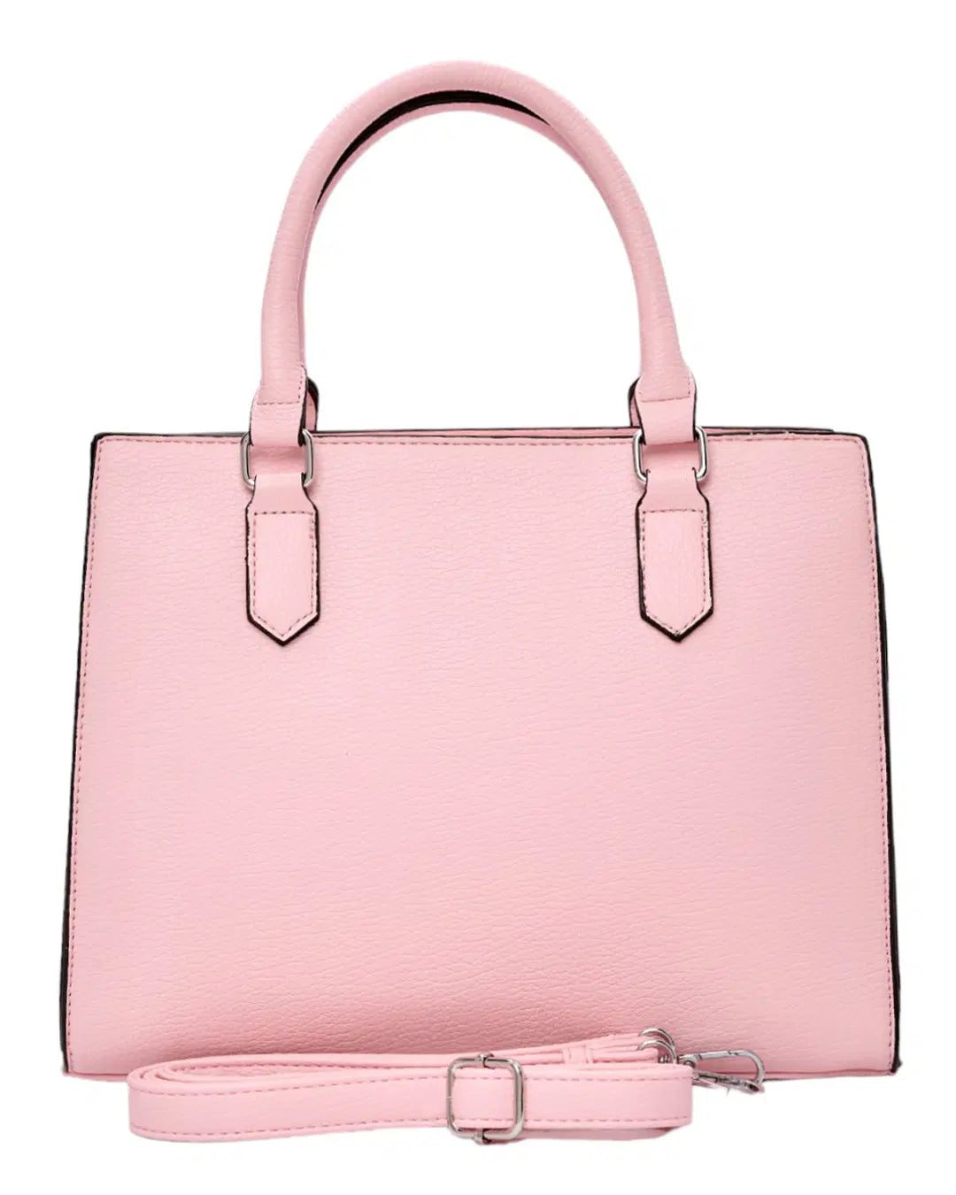 Pink handbag with a strap on a white background